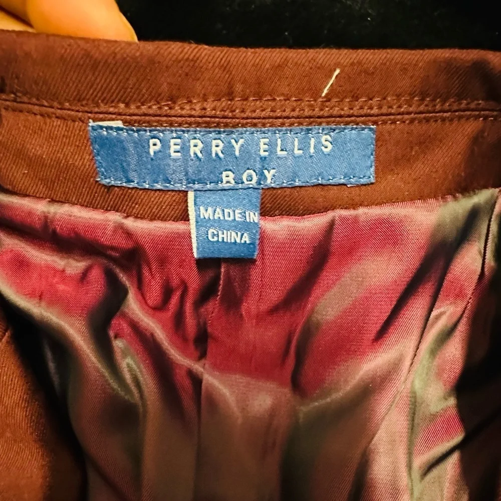 Perry Ellis Boys Burgundy 3-Piece Suit Size 20 Blazer Vest Pants Formal Wedding